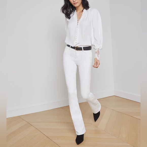 New L’Agence Selma High Rise Bootcut Jeans Blanc White Stretch Sz 25 - Picture 14 of 14